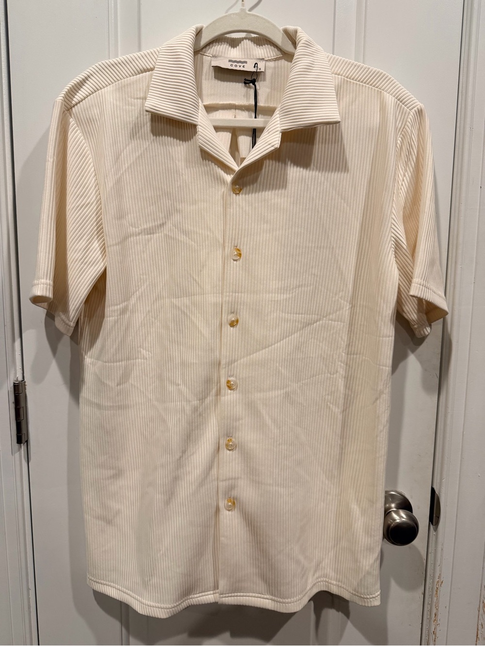 NWT Cove Ribbed Knit Camp Collar Button Up Shirt Cream Size Small